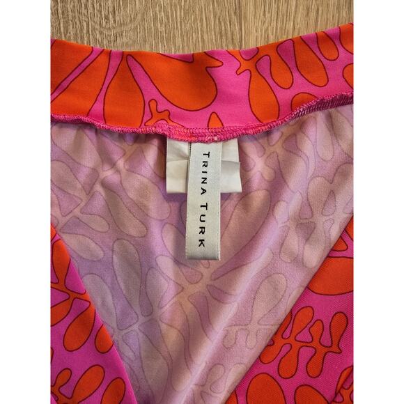 Trina Turk Pink Orange V-Neck Print Tunic Top Sz M Boho Resort Chic Blouse - Picture 3 of 6